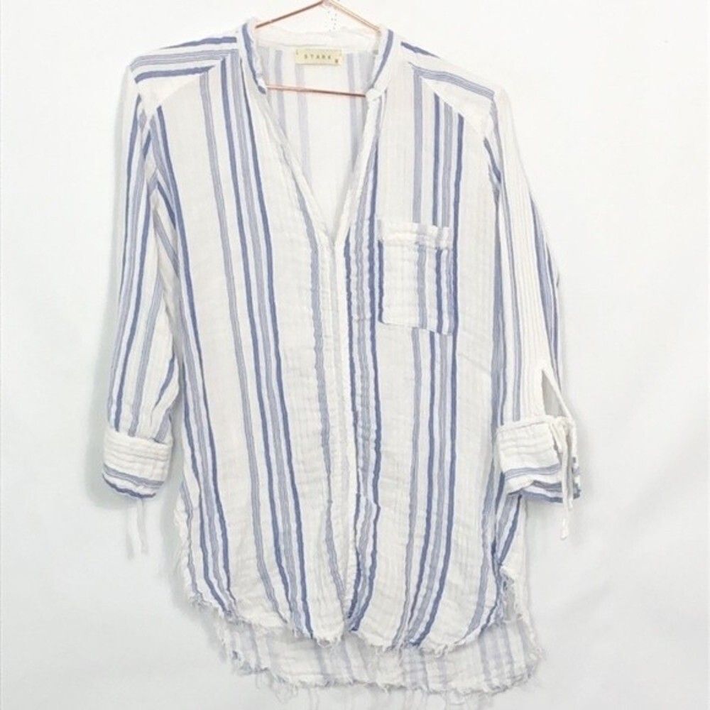 Anthropologie Stark Striped Tie Wrist Tunic Top Like New Condition XS Blue White